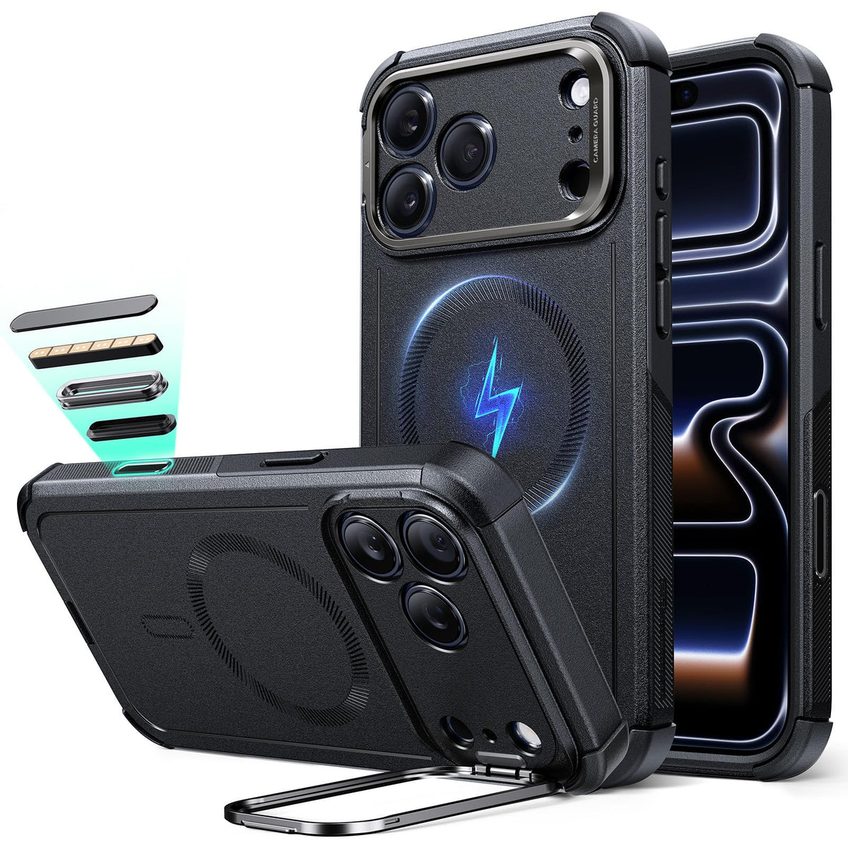 ESR for iPhone 17 Pro Max Rugged Case with Stash Stand, 7X Military-Grade Drop Protection with Camera Control, Shock-Absorbing Phone Cover, Compatible