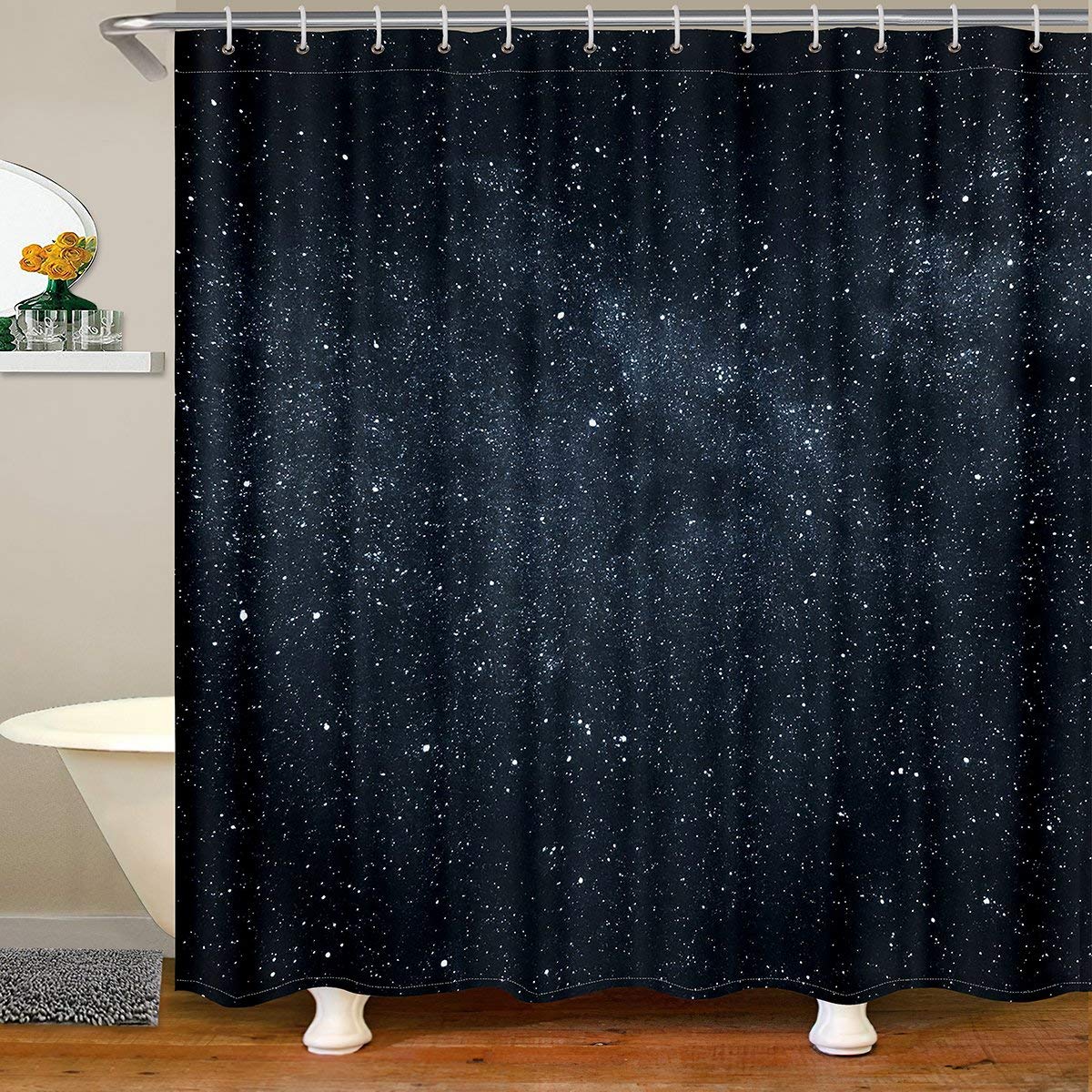 Loussiesd Glitter Galaxy Bathroom Shower Curtain Outer Space Themed Shower Curtain Starry Sky Bath Curtain for Stalls Bathtubs Decor Universe Planet