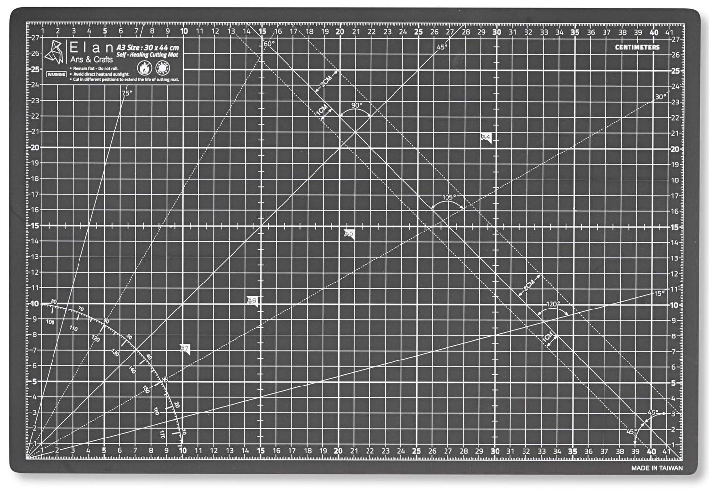Elan A3 Cutting Mat Black and Taupe, 5-Ply Hobby Board for Crafts 44X30 CM, Self Healing Cutting Mat A3, Recycled PVC Craft Board for Sewing