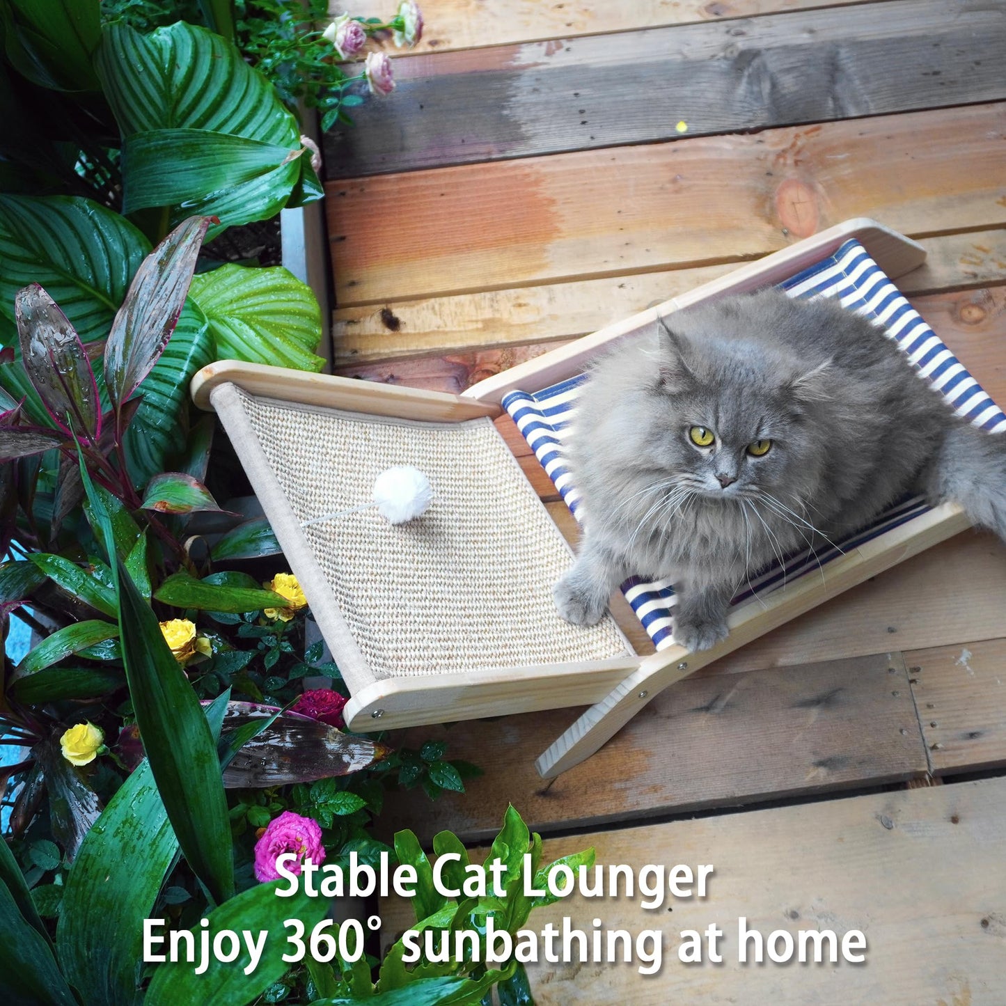 PETKARAY Cat Hammock with Coconut Palm Tree Scratching Post, Cozy Beach Chair Elevated Cat Beds, Original Cat Lounger for Indoor Cats