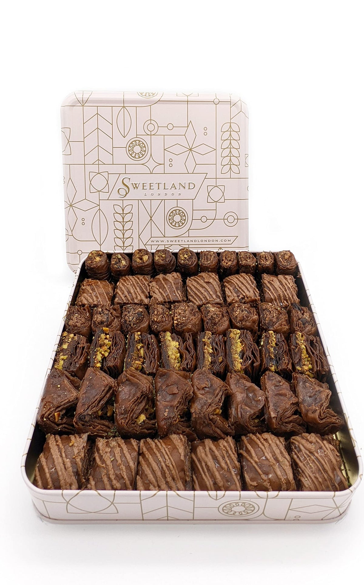 Sweetland London Chocolate Baklava Selection ? 1 kg | Fresh Handmade Traditional Lebanese Baklava Dessert | UK Made | Tin Gift Box | Present for