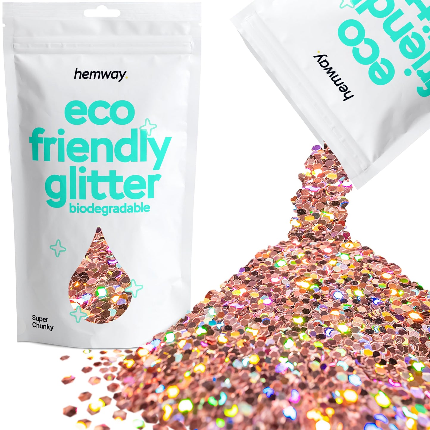 Eco Friendly Biodegradable Glitter | Rose Gold Holographic - Super Chunky 100g, Plant Based, Biodegradable Glitter for Craft, Face, Hair, Nail, Body
