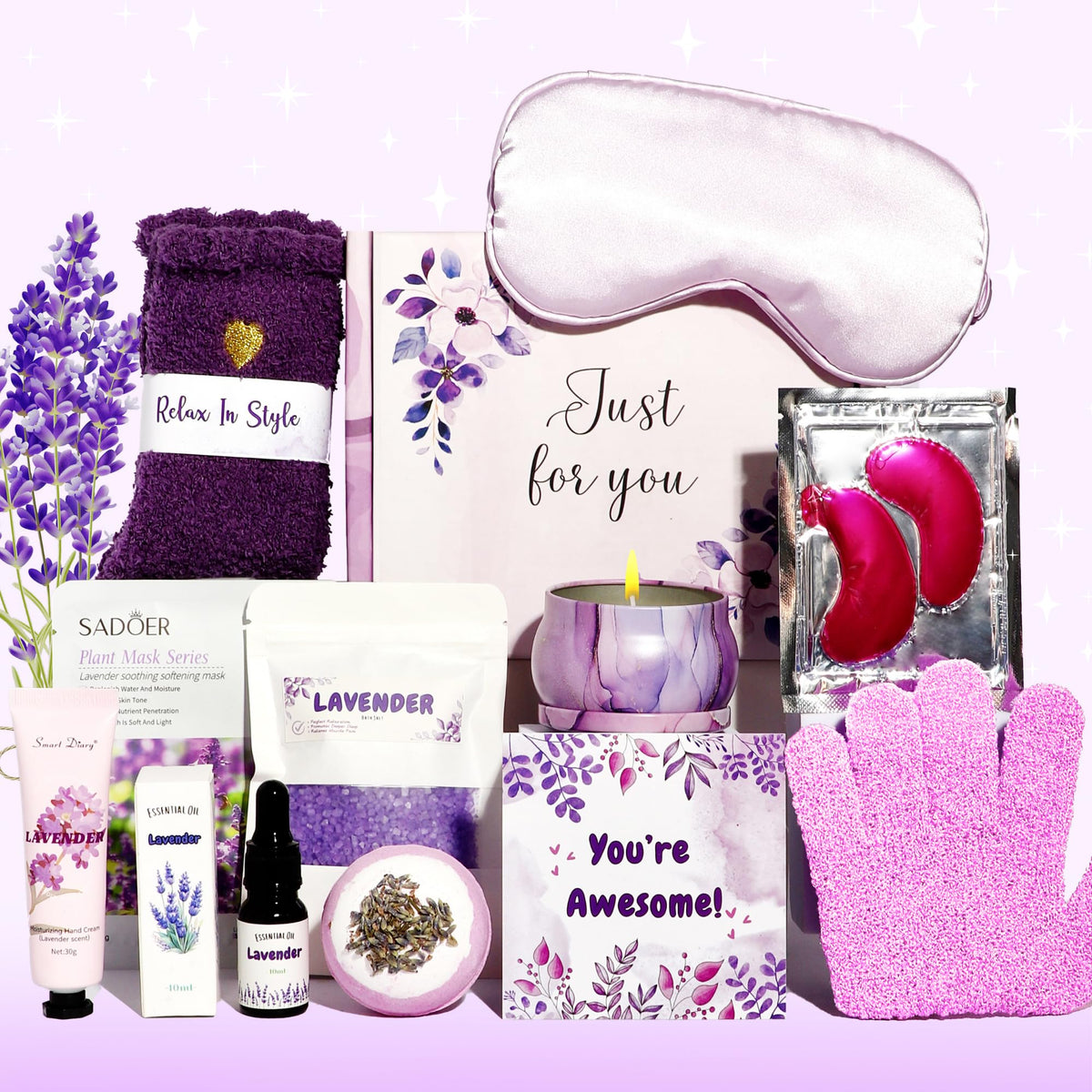 SABR Lavender Set (12 items) - Pamper Gifts for Women Birthday gifts for women Self Care Bath Sets gift for her Baby shower gifts leaving gifts Ladies