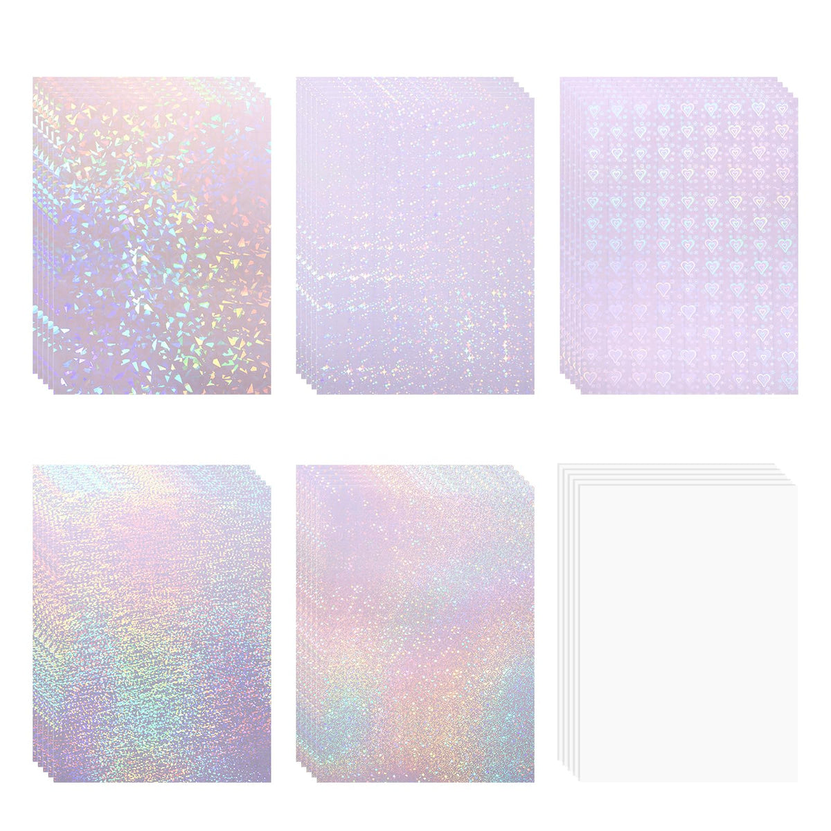 VINYL FROG Holographic Sticker Paper 30 Sheets Holographic Lamination Vinyl A4 Size Clear Overlay Film Waterproof Vinyl sticker for DIY Crafts with 6