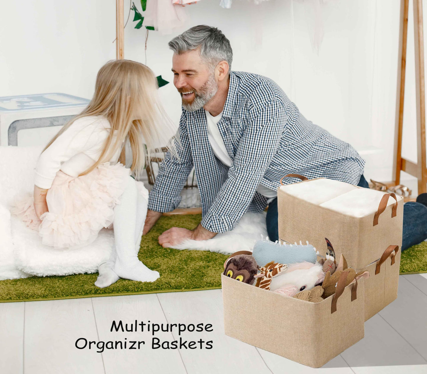 AARAINBOW Closet Storage Baskets 4 Pcs, Foldable Fabric Storage Baskets with Steel Frame