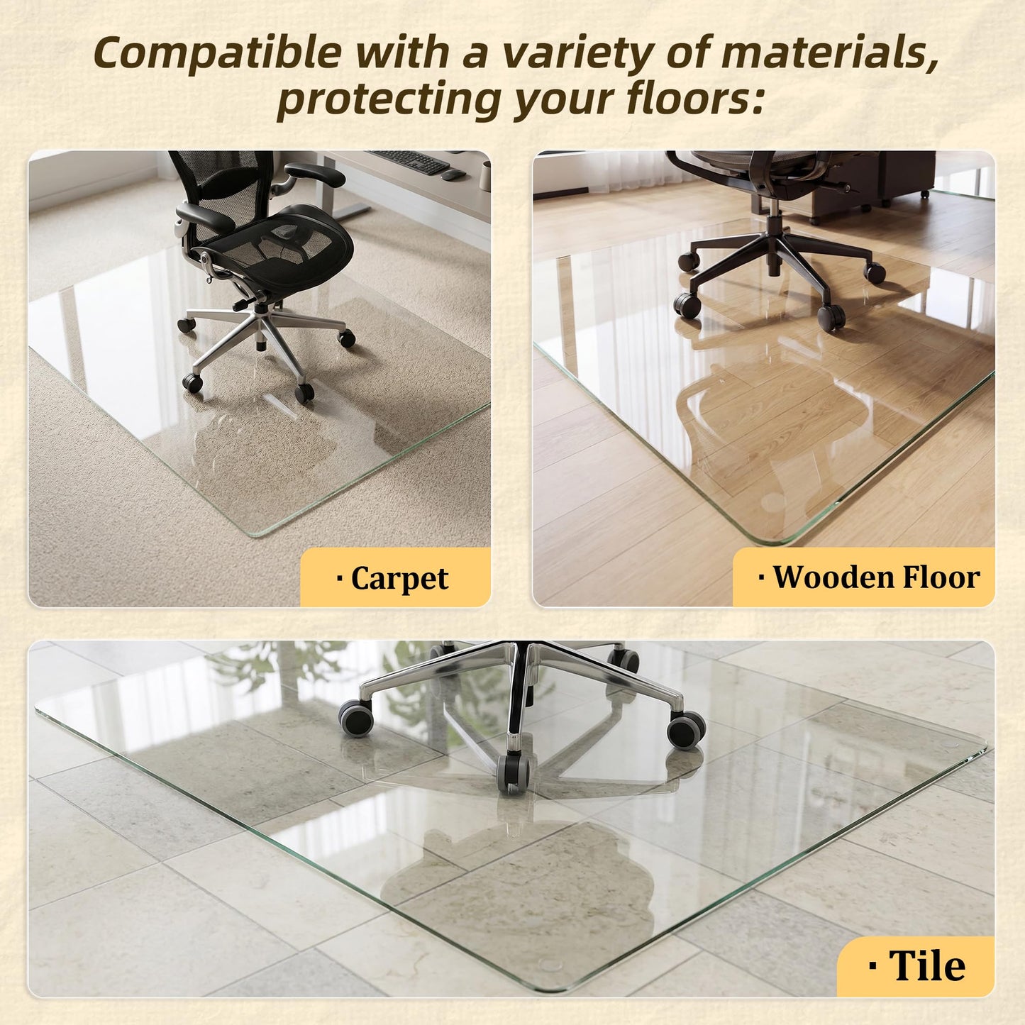 Koonmi Tempered Glass Chair Mat, 137 x 80 cm, Clear