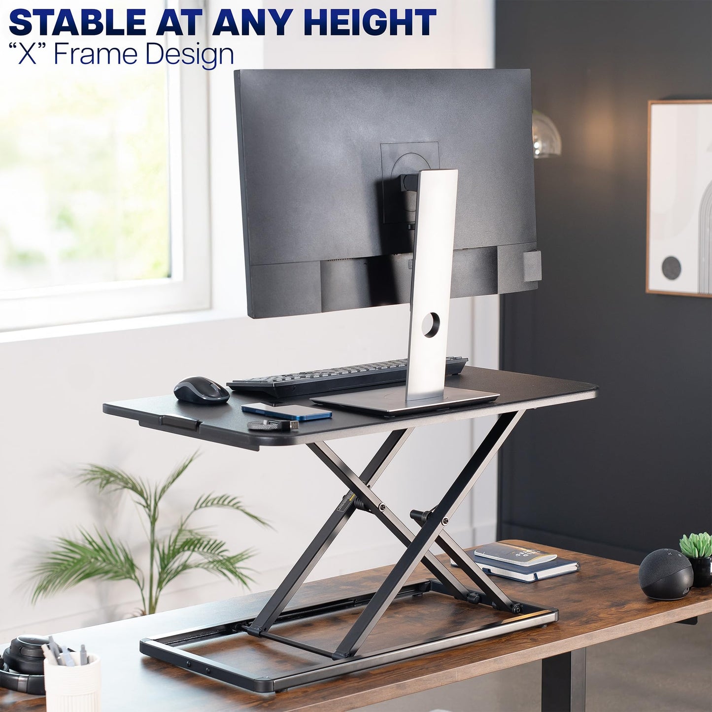 VIVO Economy Single Top Height Adjustable 29 inch Standing Desk Converter, Sit Stand Tabletop Monitor and Laptop Riser Platform Workstation