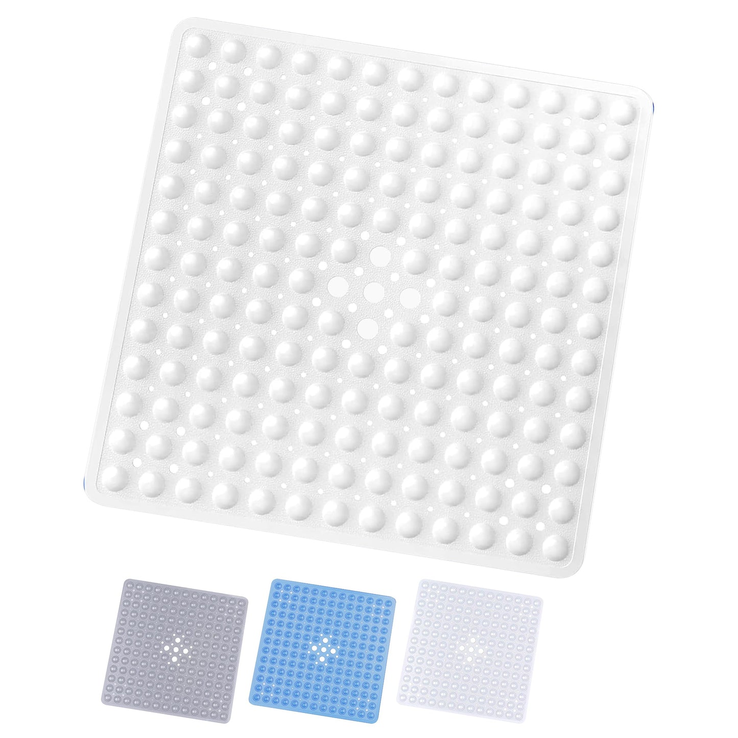 Yorkshire Bedding Square Shower Mat Non Slip - 53x53cm Soft Rubber Bathroom Mats with 164 Strong Suction Cups Grip and Drain Holes - PVC Bath Tub Mat