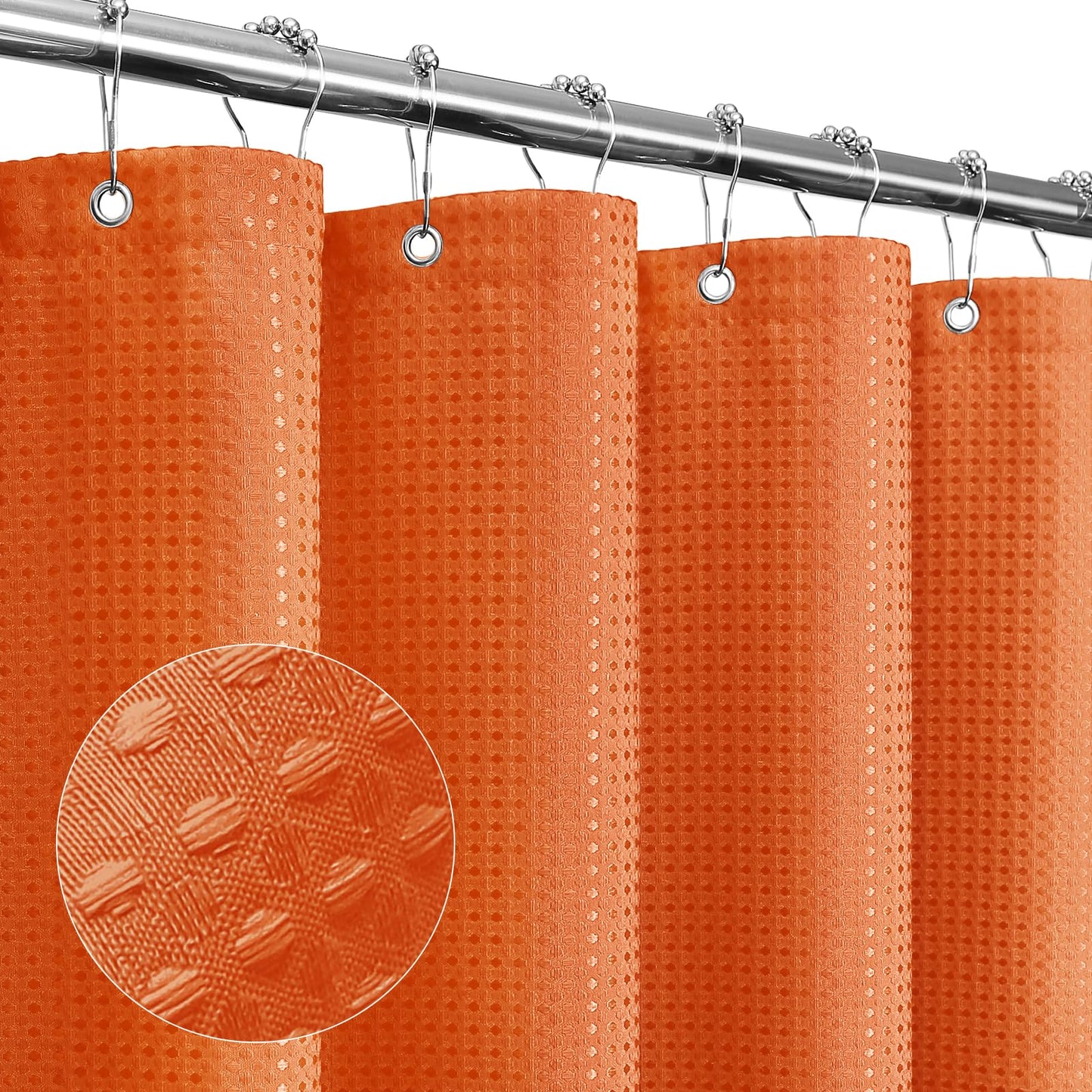 Gibelle Burnt Orange Shower Curtain, Waffle Weave Textured Fabric Shower Curtain for Bathroom - Soft Cloth & Hotel Spa Luxury, Water Repellent,