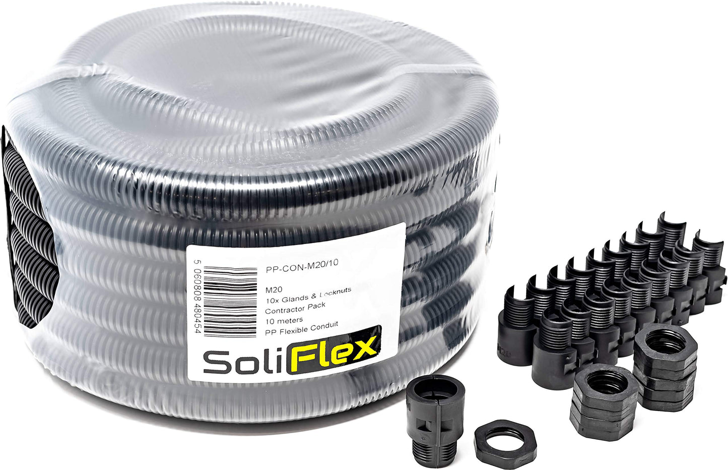 SoliFlex Flexible Conduit Outdoor Cable Contractor Pack IP40-10M Coil - Underground Burial, External Trunking, Electrical Ducting, Hose Pipe Wire