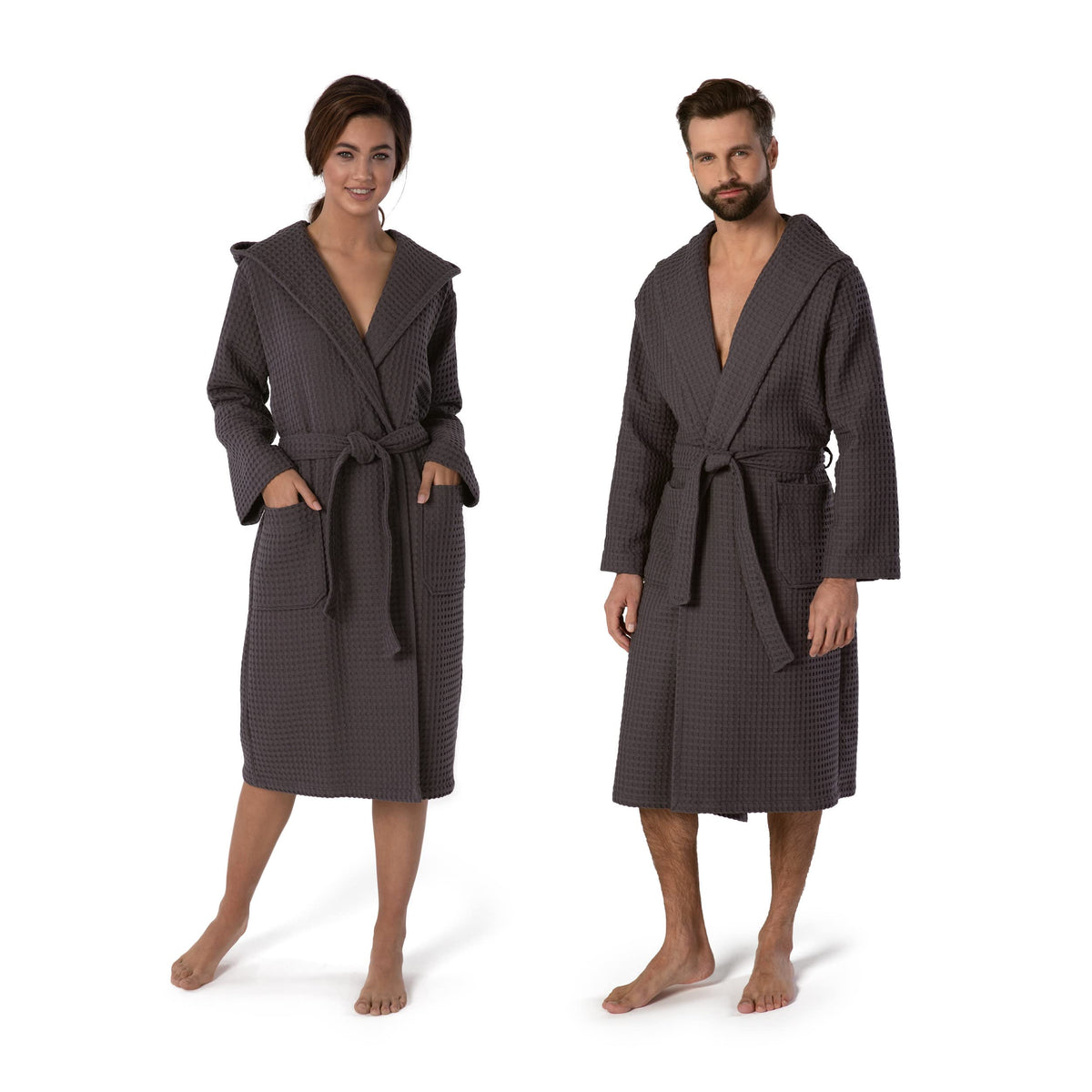 m?ve Piqu?e hooded bathrobe in size XL made of 100% cotton, graphite