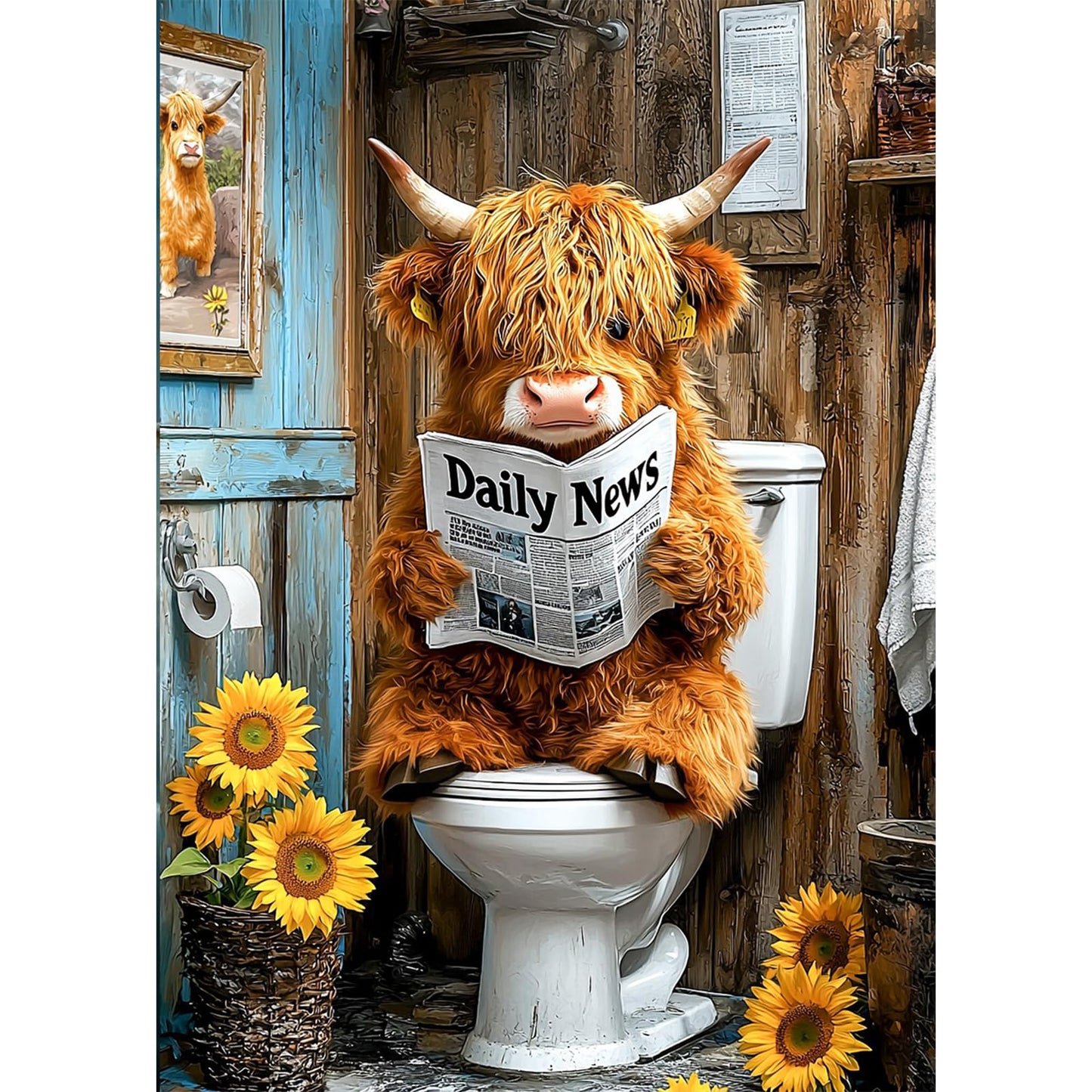 AIRDEA Sunflowers Highland Cow Acrylic Full Drill Diamond Painting Kits 30x40 cm