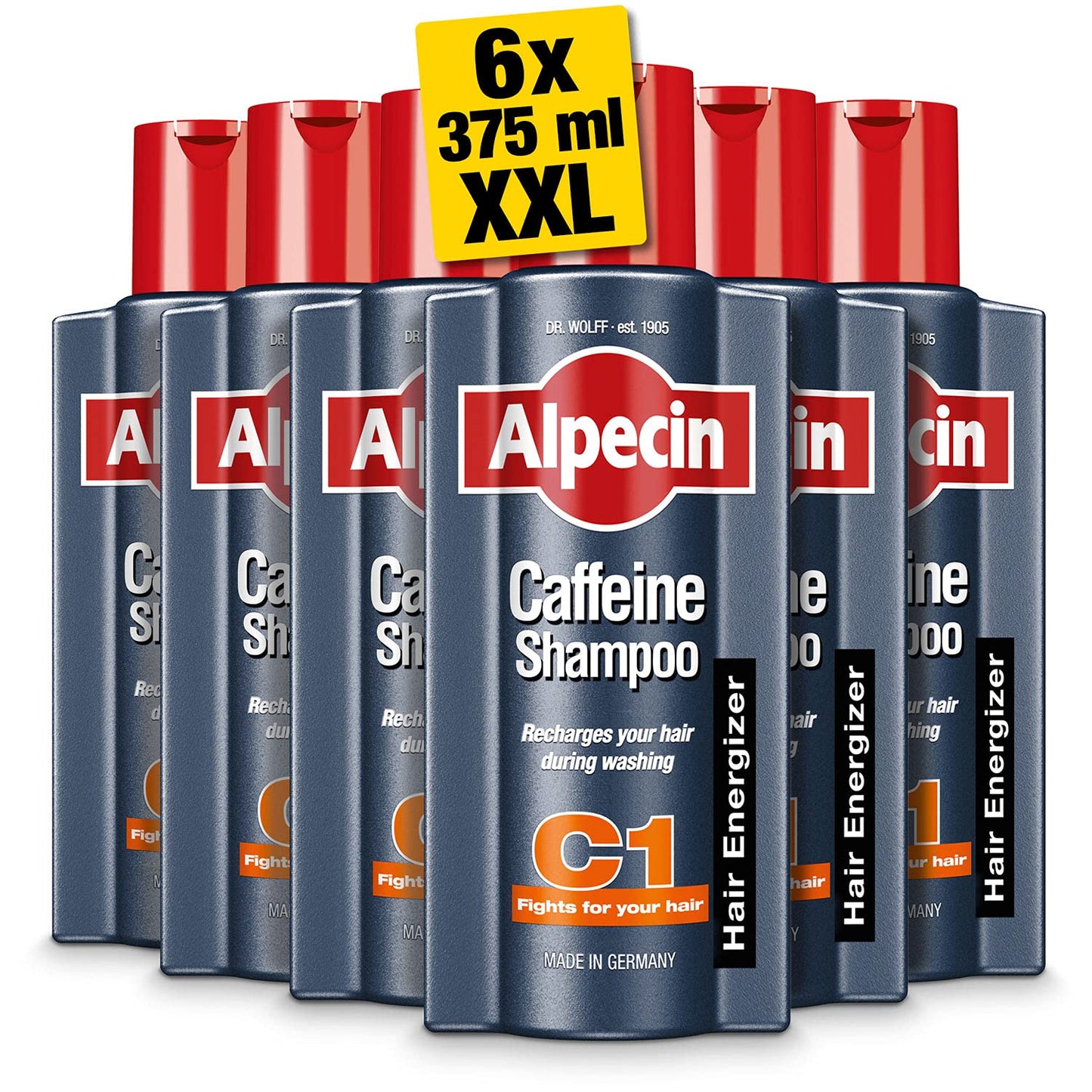 Alpecin Caffeine Shampoo C1 6x 375ml | Against Thinning Hair | For Stronger and Thicker Hair | Natural Hair Growth Shampoo for Men | Hair Care for Men