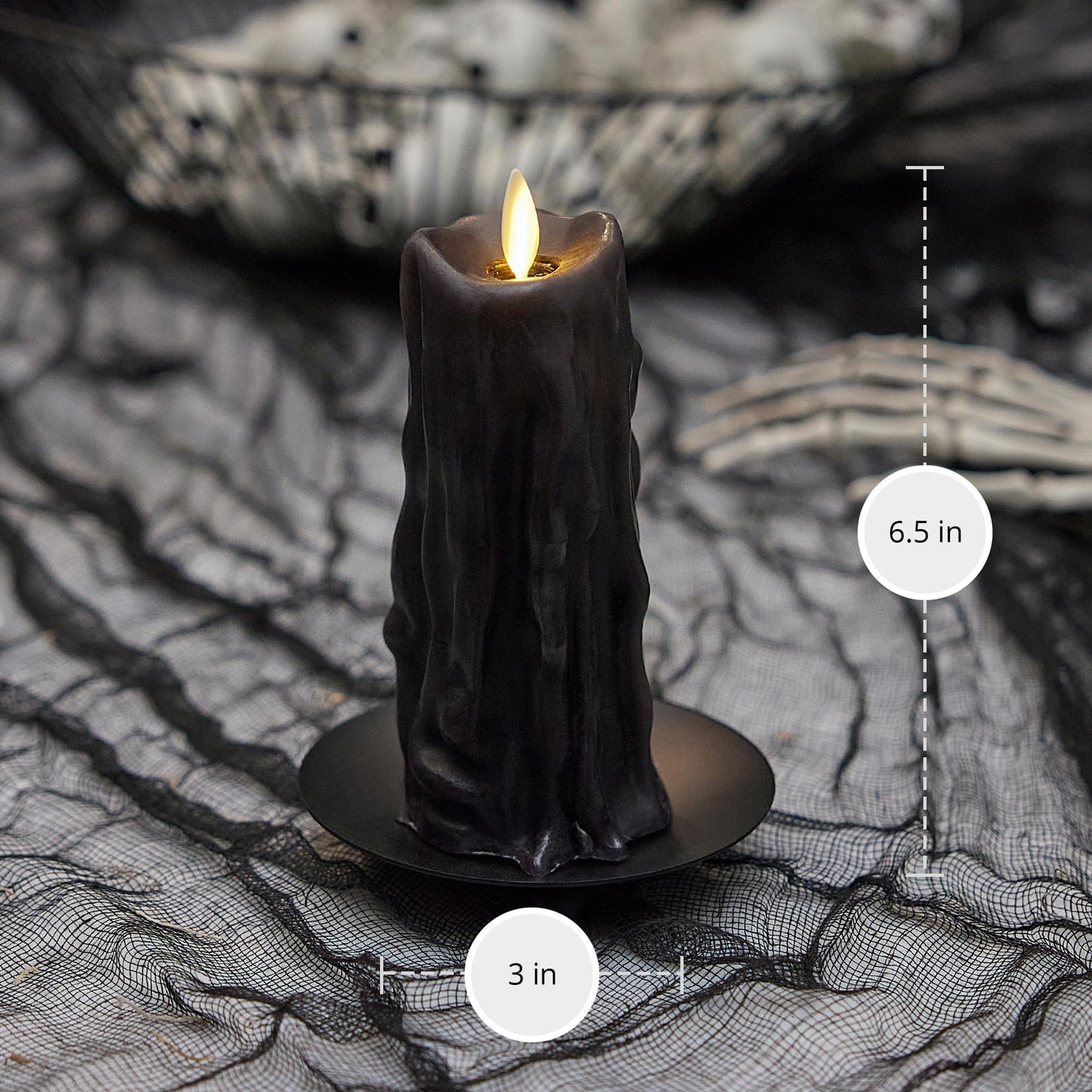 Luminara Heavy Wax Drip Flameless LED Candle, Black 2.5" x 6.5", Timer Function, Real Wax Pillar, Battery Operated Unscented Safe, Long-Lasting