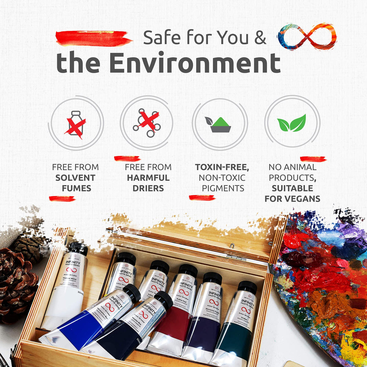 Professional Oil Paint Set for Artists - 8 x 50ml Big Tubes - Non-Toxic Artist Oil Paints. Lightfast Oil Colours with High Pigmentation, Creamy