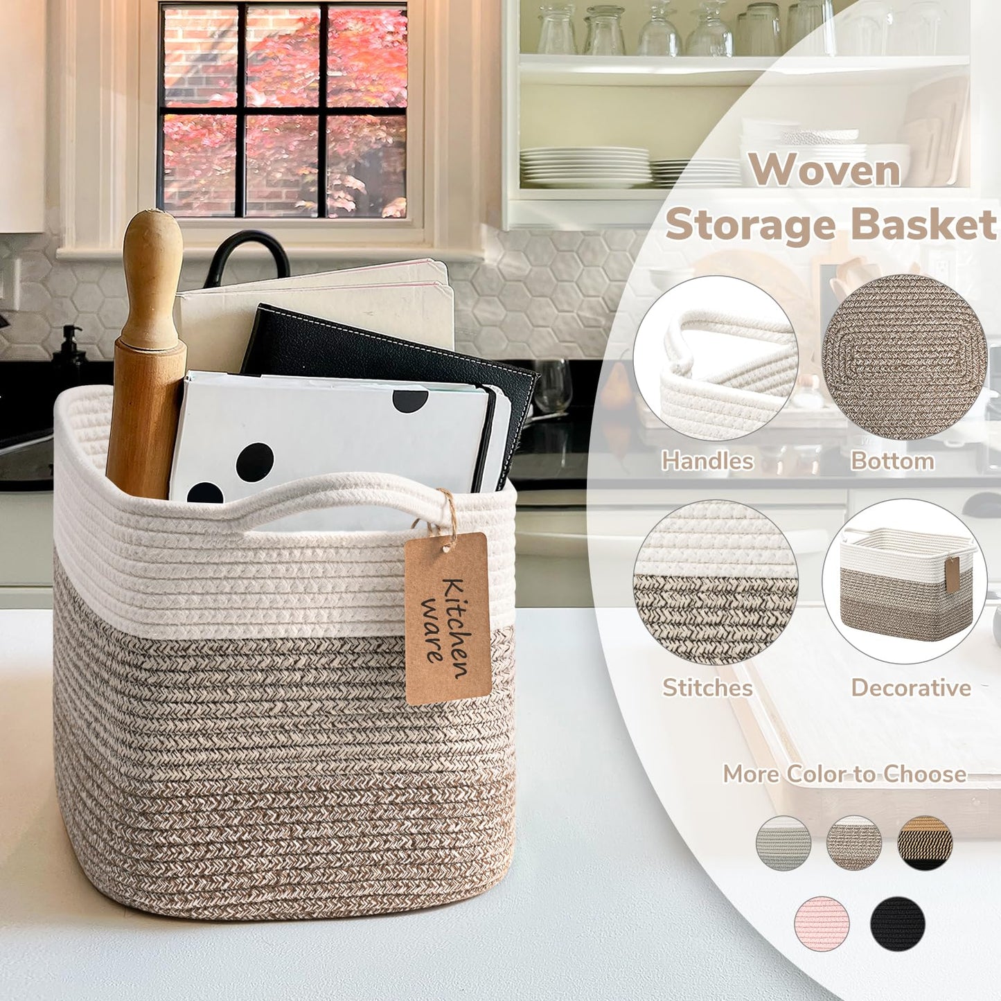 TIMEYARD Storage Basket Shelf Basket with Handles Woven Organizer