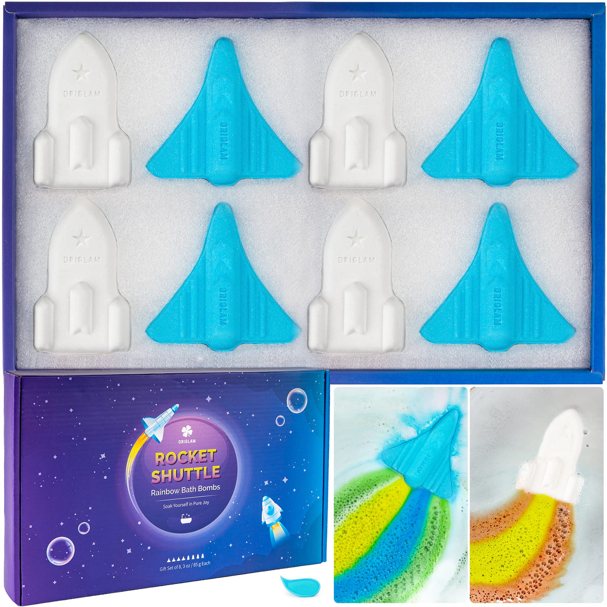 ORIGLAM Rainbow Bath Bombs for Kids Bubble Bath, Bulk Kid Bath Bombs for Toddler Boys Individually Wrapped, Space Shuttle & Rocket Bath Bomb Set,