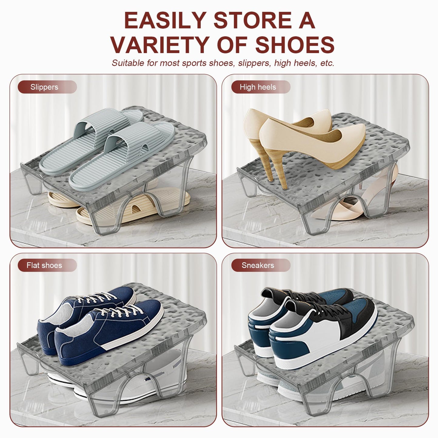 Yocdunm 6 Pcs Double Layer Shoe Rack Slots Organizer Stacker Space Saving Transparent Plastic Shoe Holder Stand Shoe Rack Wardrobe Storage For Cabinet