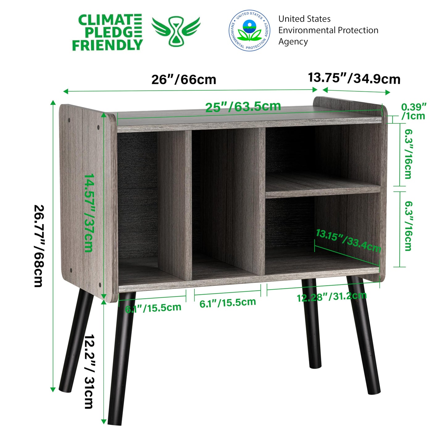 UODERS Record Player Table, Mid-Century Record Player Stand with Vinyl Storage Hold Up to 150+ Albums, Vinyl Record Cabinet with Adjustable Shelves