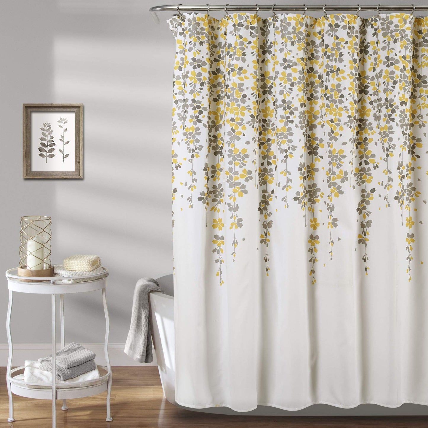 Lush Decor Weeping Flower Shower Curtain, 72? x 72?, Yellow & Gray