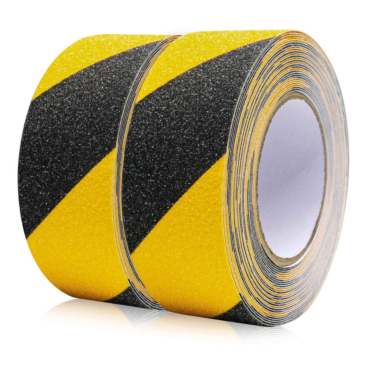 2 Rolls Bomei Pack Yellow and Black Anti-Slip High Traction Tape - Strong Grip Safety Stair Treads, Self-Adhesive Non-Slip Warning Tape, 50mm * 10m