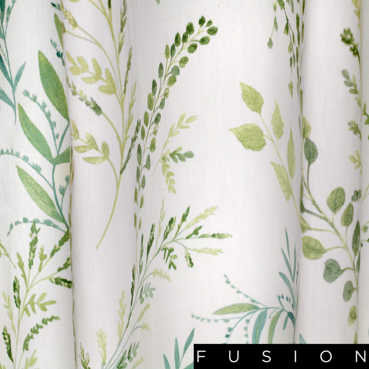 Fusion Fernworthy Leaf Print 100% Cotton Eyelet Lined Curtains, Green, 90 x 90 Inch, 52% Polyester / 48%, W229cm (90") x D229cm (90")