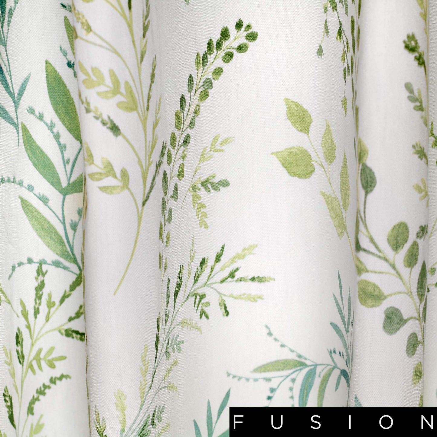 Fusion Fernworthy Leaf Print 100% Cotton Eyelet Lined Curtains, Green, 90 x 90 Inch, 52% Polyester / 48%, W229cm (90") x D229cm (90")