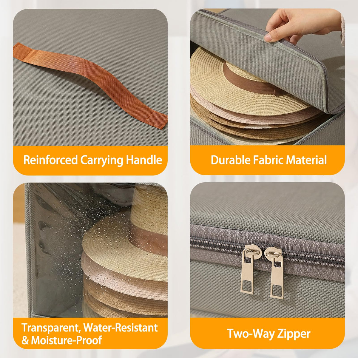 HonorHut 2 PCs Foldable Hat Storage Box with Carry Handles Grey 35×35×25 cm