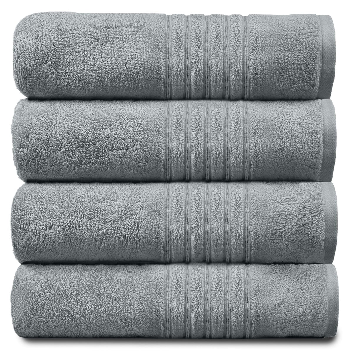 GC GAVENO CAVAILIA 4 PK Extra Large Bath Sheet, Water Absorbent Cotton Towels, 450 GSM Quick Dry Towels Set, Silver/Grey