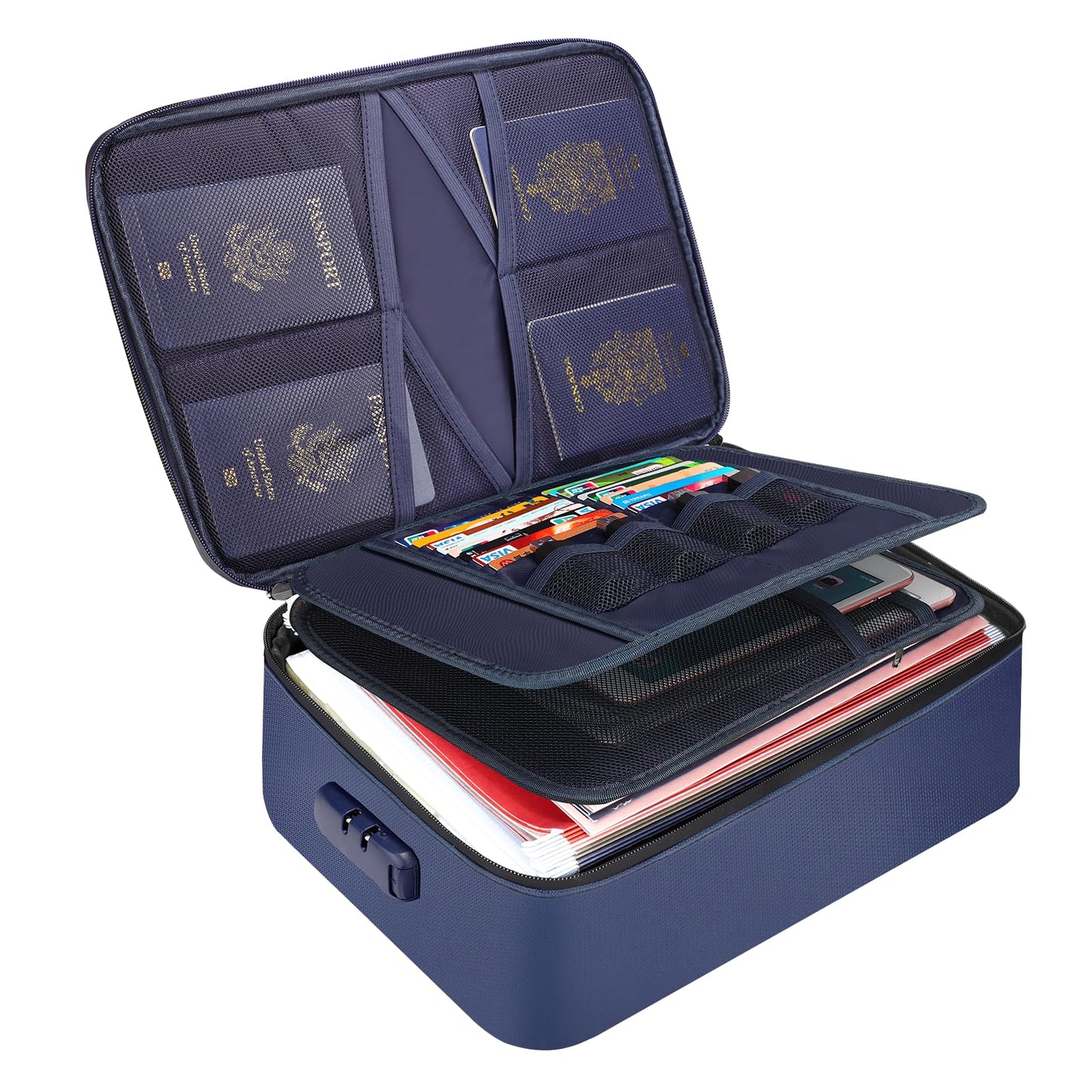 Tamfile Fireproof Document Box, 14.2''?10.6''?4'' Waterproof Document Organiser Bag with Lock, Portable File Storage Box for Passports, Certificates,