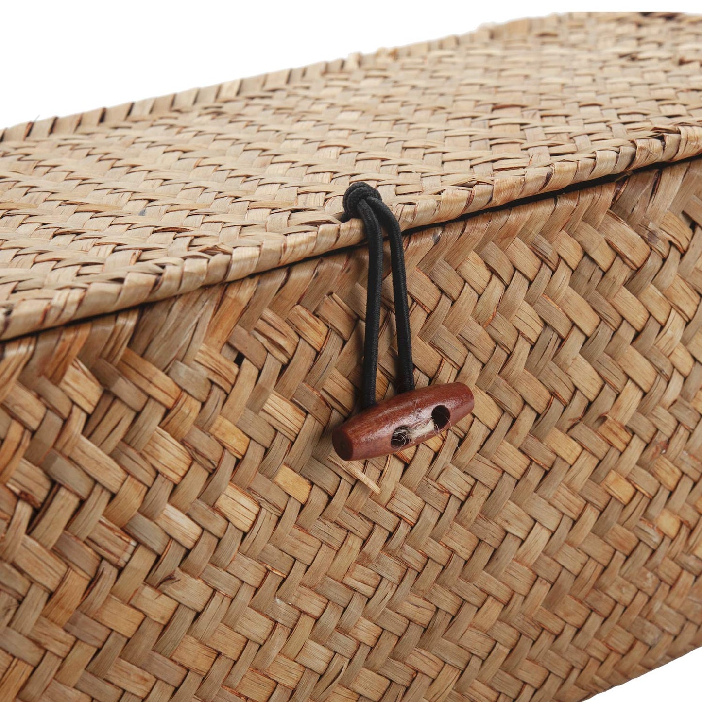 Seagrass Storage Basket with Lid Small Woven Shelf Baskets Rectangular with Sections for Organize Snack Toys Tampon