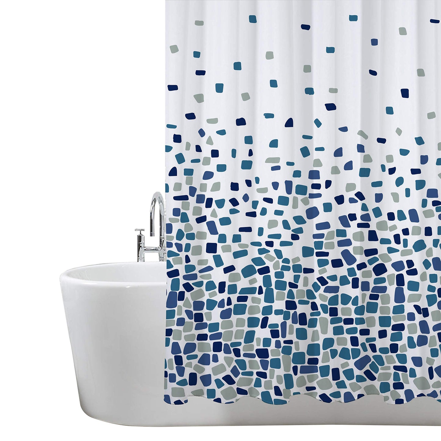 ANSIO Shower Curtain for Bathroom - Mould and Mildew Resistant - Mosaic Blue, 180 x 180 cm (71 x 71 Inch) - Pack of 2 | Water Repellent Fabric | 100%