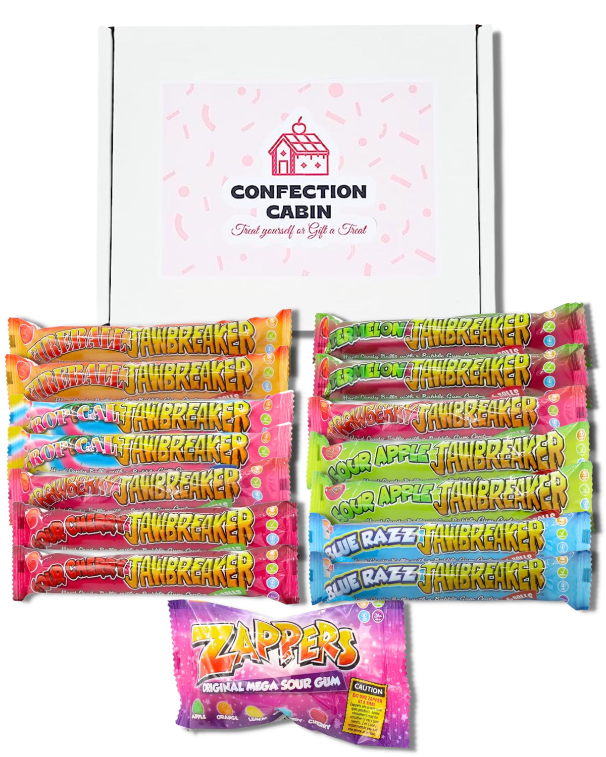 Jawbreaker Sweets Selection Box - 15 Packs | 7 Flavours - Retro Sweets Gift Box | Total 84 Candy Balls with Bubblegum Center and Different Fruity