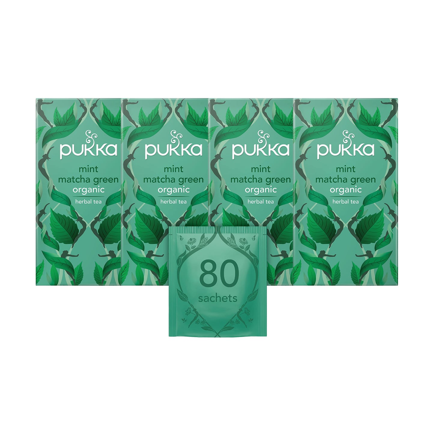 Pukka Herbs | Mint Matcha Green Organic Herbal Tea | Peppermint, Spearmint and Matcha Powder | Perfect For Everyday Vitality | 4 packs | 80 Sachets