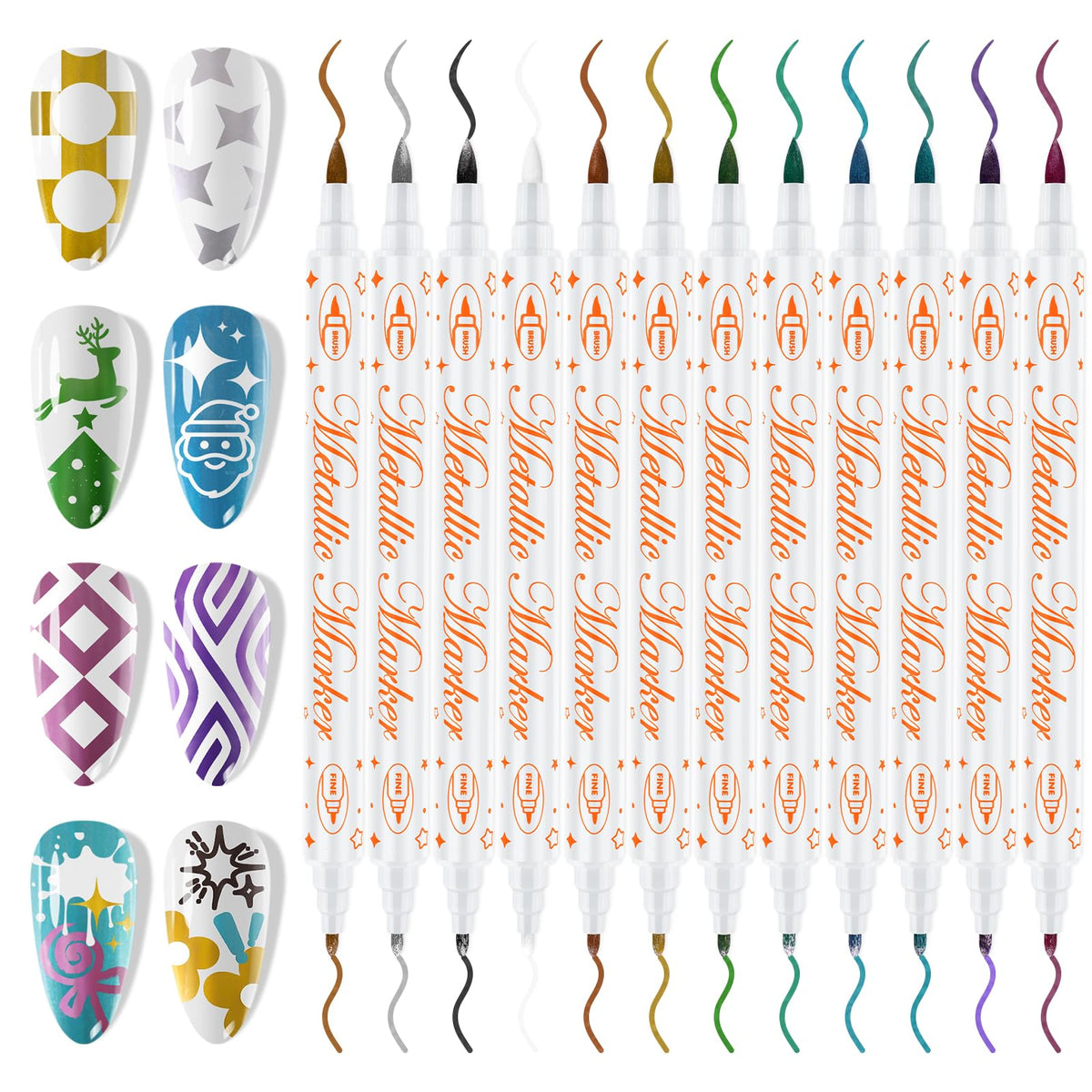 EBANKU 12 Colors Nail Art Pens Set, Double Ebded Nail Polish Pens Quick-Drying Nail Art Markers Acrylic Paint Nail Point Graffiti Dotting Liner Pen No