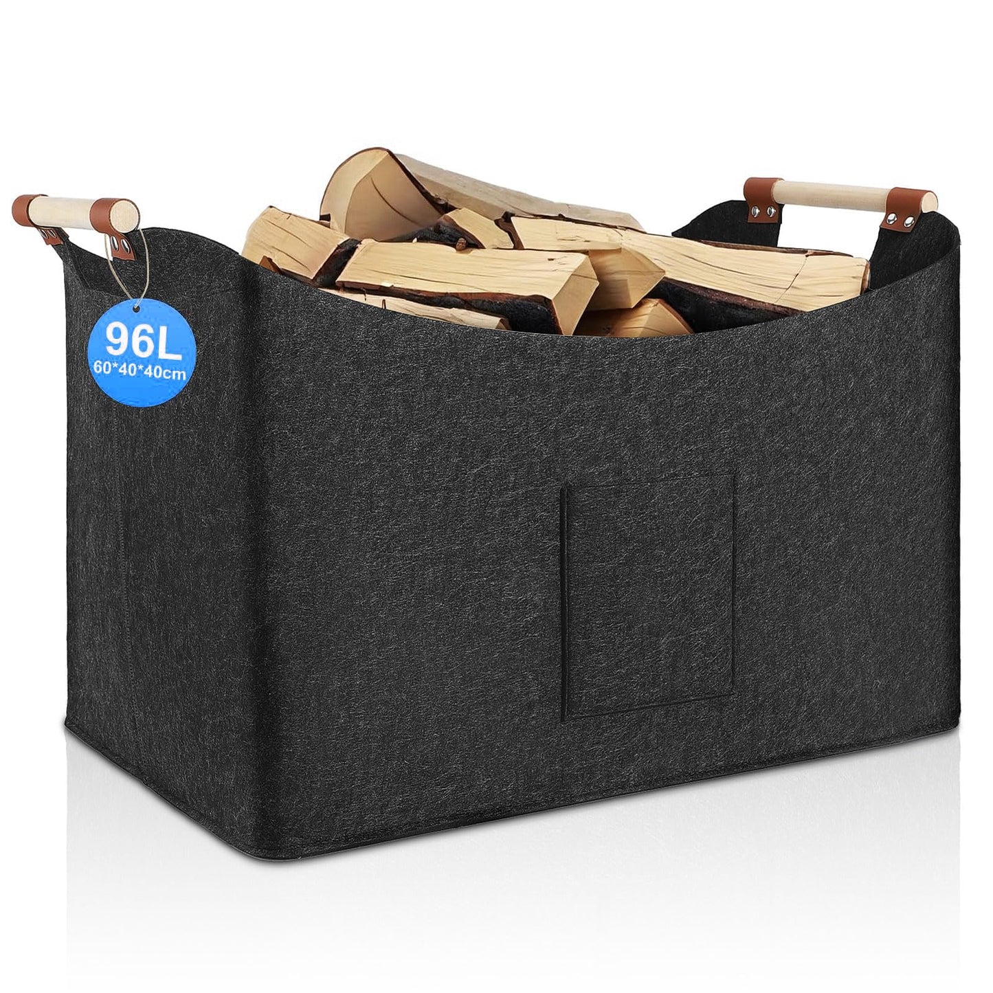 Felt Firewood Basket 96L Foldable,Log Basket for Wood Burner Indoor, Firewood Basket Indoor, Extra Thick Felt, Wood Basket for Firewood, Reinforced