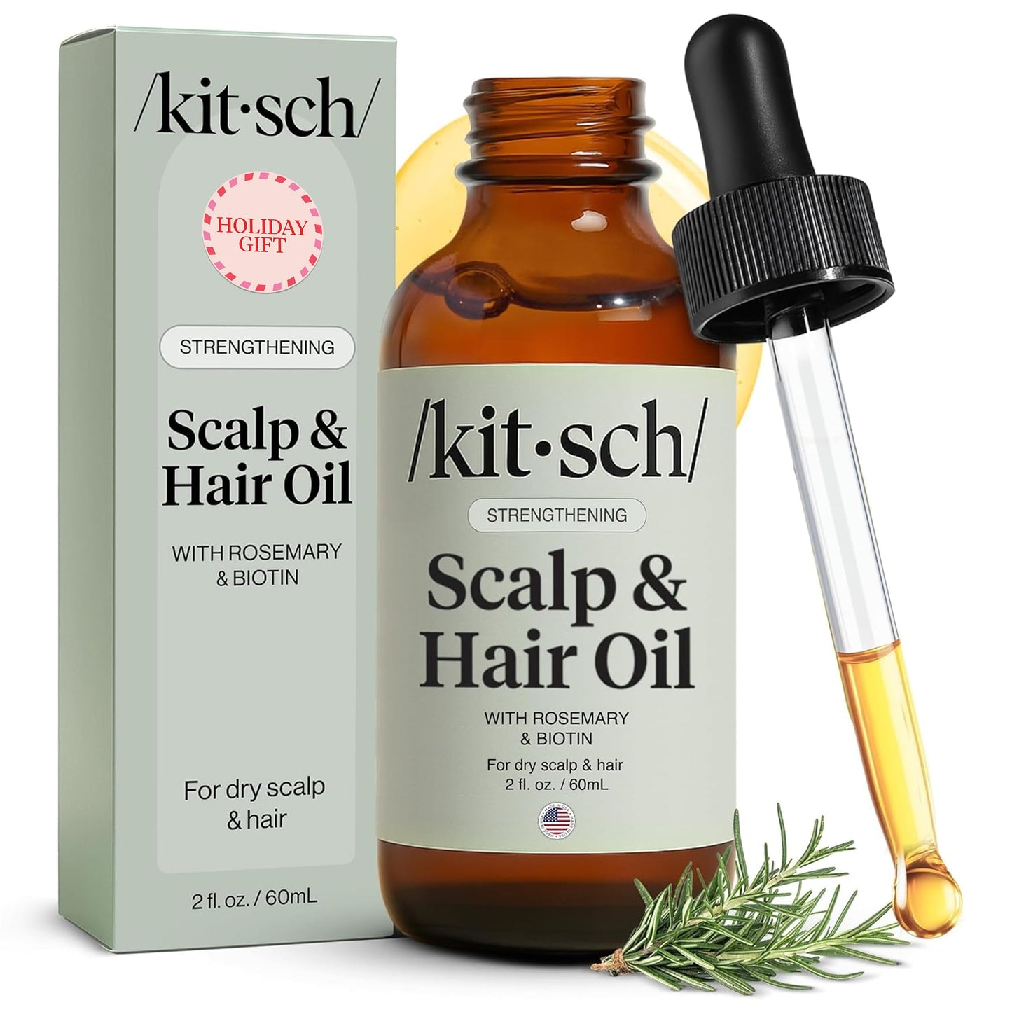 Kitsch Rosemary Oil for Hair & Scalp - Pre Wash Scalp Oil with Biotin for Healthy Well-balanced Scalp & Hair | Hair Growth Serum & Hair Oil before