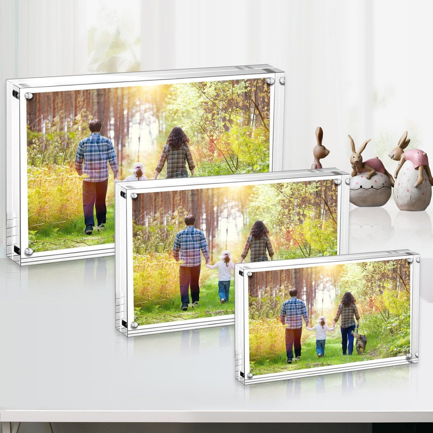 Boxalls Acrylic Photo Frame 15 x 20 cm (6 x 8 inch)-Set of 5, Double Sided Picture Frame with Magnetic, Clear Frameless Desktop Photo Block