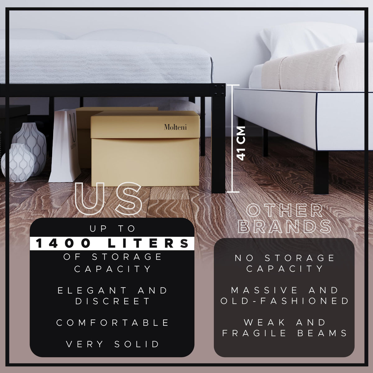 Dreamzie Small Double Bed Frame Metal 120x200 with Storage Sturdy and 20min Easy Assembly Bed Frames - Large Storage with 41cm Height