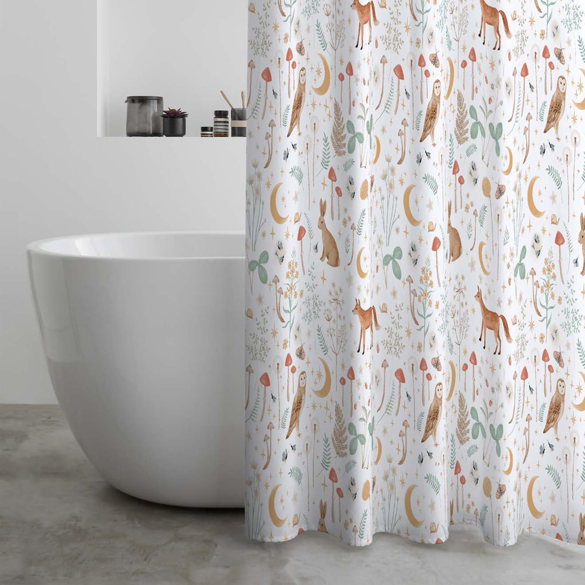 Catherine Lansfield Enchanted Twilight Animals 180x180cm Shower Curtain White
