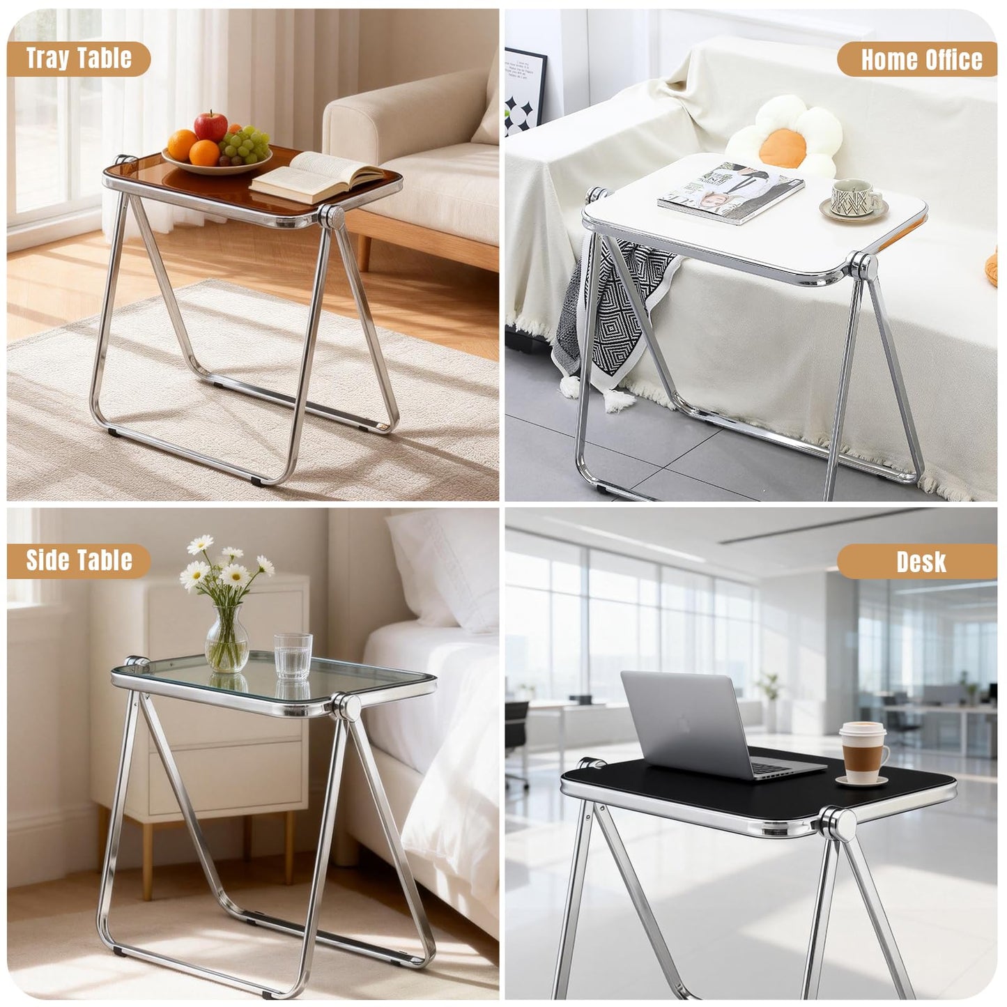 TAO ONE Acrylic Folding Table TV Tray Small Side Table - Clear