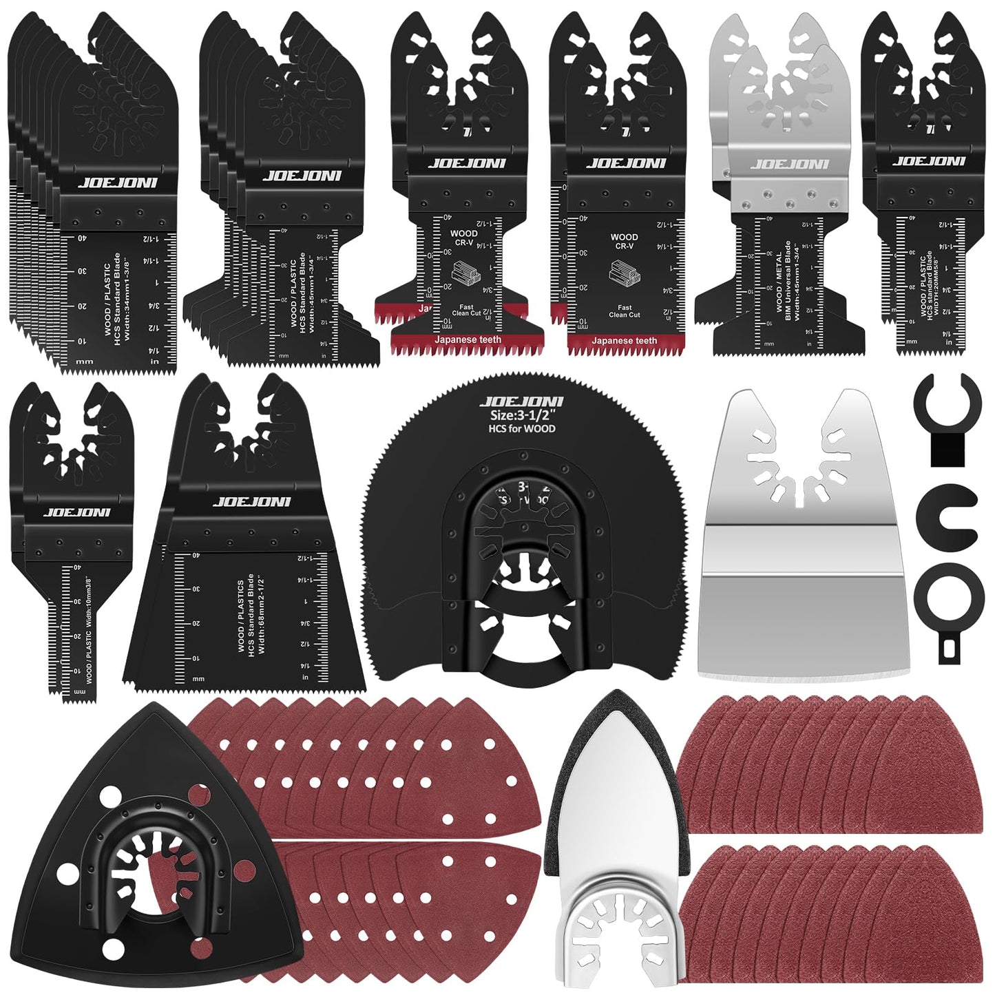 JOEJONI 134PCS Oscillating Saw Blades Set, Universal Multi Tool Blades, Oscillating Tool Accessories for Metal, Wood, Fit Makita, Milwaukee, Dremel,