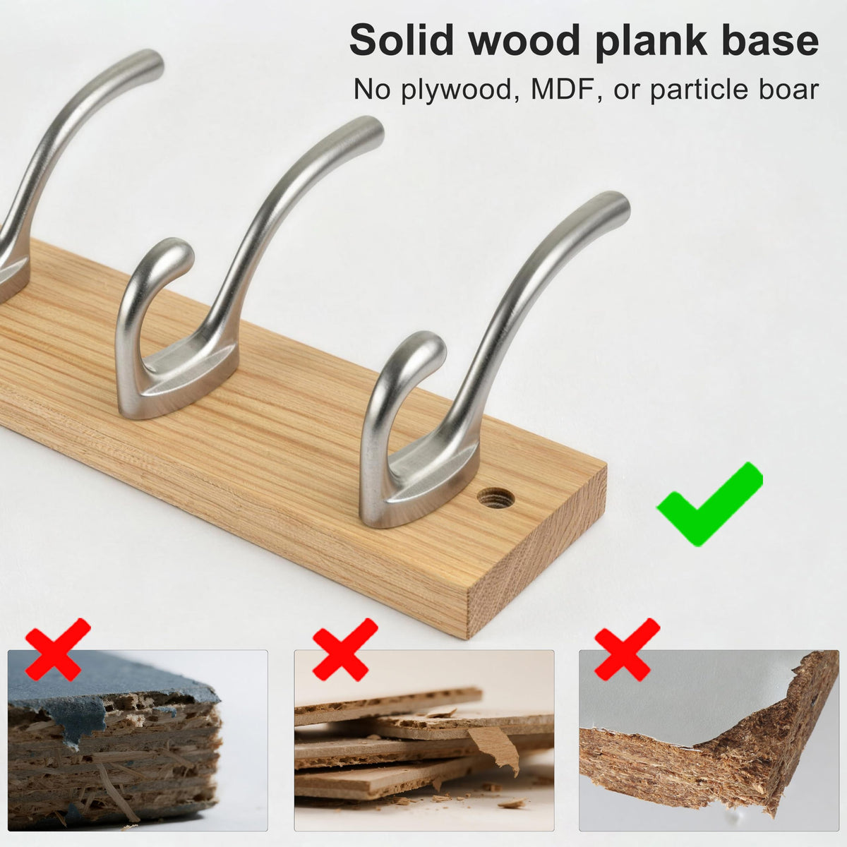 HONSKY Wall Coat Rack - 7 Double Hooks (50cm) | Wooden & Metal Towel/Coat Hanger for Entryway, Bathroom, Bedroom, Garage | Easy Install
