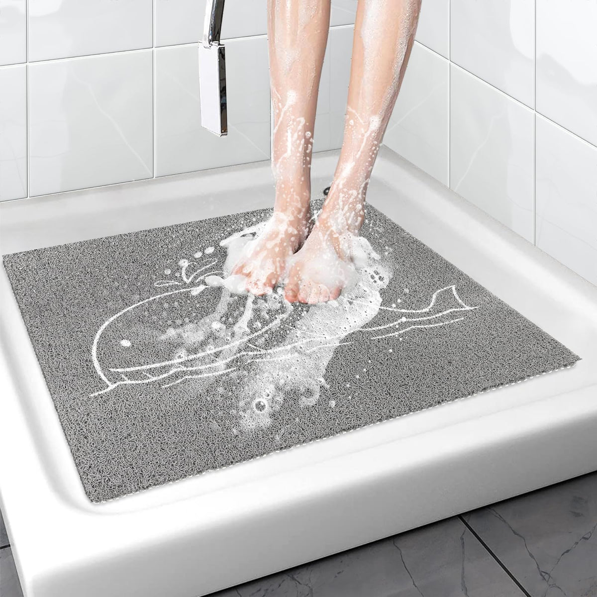 Lurowo Shower Mat Non Slip 54x54cm,Square Shower Anti Slip Mat, Loofah Bath Mat Foot Massage Anti Mould, Non Slip Shower Mats For Inside Shower &