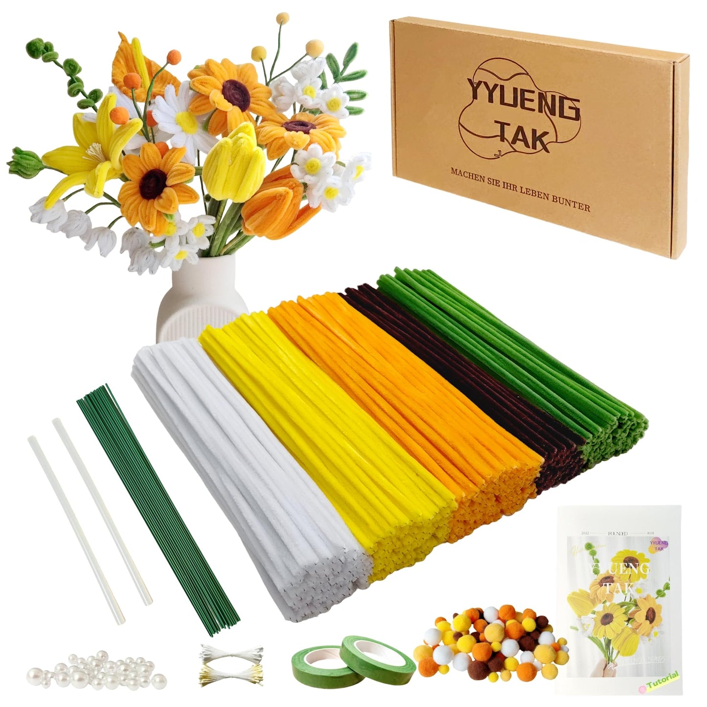 YYUENG TAK 500 pcs Yellow Pipe Cleaners for Craft Flowers,(5 Colors) Pipe Cleaners for sunflower Bouquet, Chenille Stems Arts & Crafts with