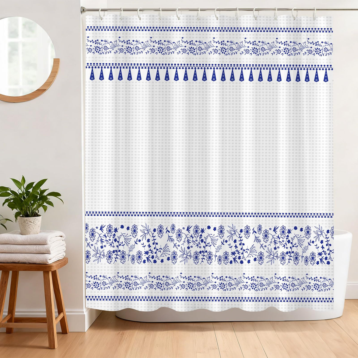 BREASOME Waffle Shower Curtain 180 x 180 cm for Bathroom Decor Mould Proof Waterproof Polyester Fabric Bath Curtain with 12 Hooks