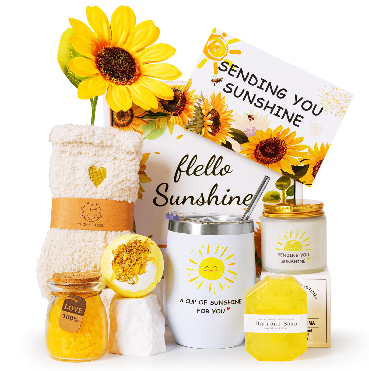 Birthday Pamper Gifts For Women,Sending Sunshine Get Well Soon Gifts Basket Self Care Package Relaxation Spa Bath Set Christmas Hamper Presents Box