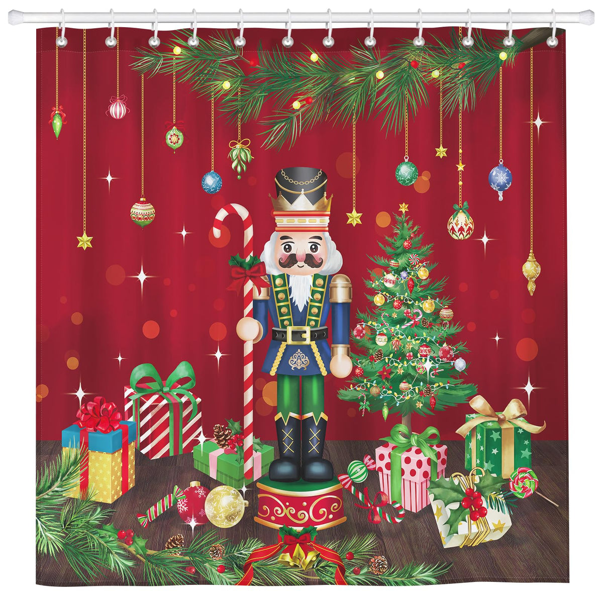 Arquiel Christmas Nutcracker Shower Curtain Sets, Waterproof Polyester Fabric Shower Curtains With 12 Hooks for Bathroom Home Decoration, 72 ? 72 Inch