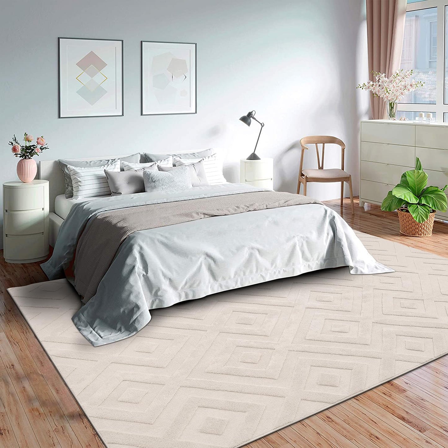 SHACOS Washable Rug Living Room 160 x 230 cm Large Rug Modern Cream Area Rug for Living Room, Bedroom, Non-Slip Rug, Ultra Soft Shaggy Floor Carpet,