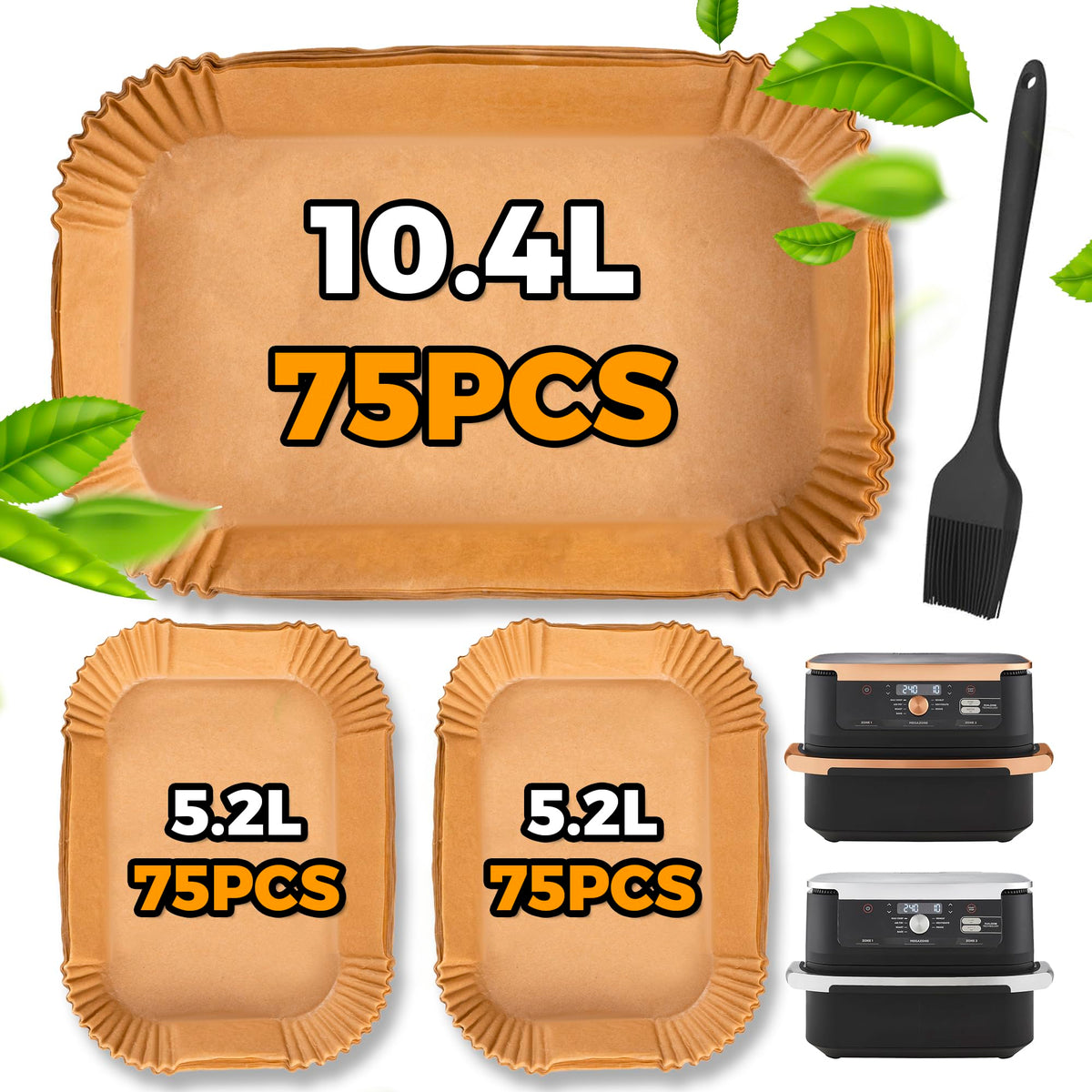 Pietuley 225PCS Air Fryer Liners for Ninja Foodi Flexi Drawer 10.4L AF500UK/ Cosori Dual Blaze TwinFry 10L/ Duronic 10L, Ninja Megazone Air Fryer
